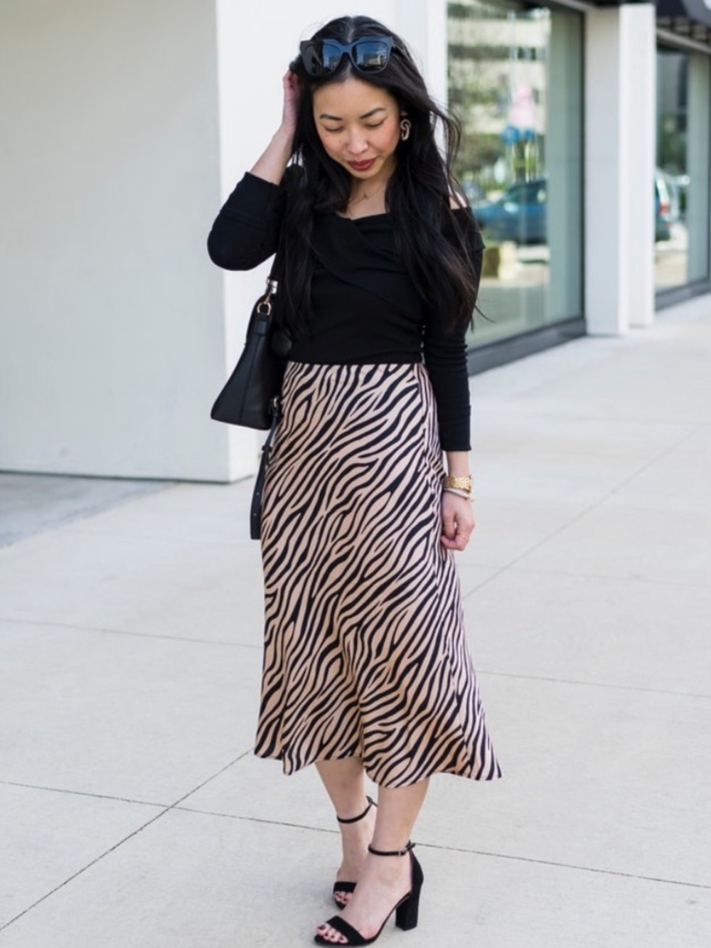 J. Crew Beige and Black Zebra-Print A-Line Skirt Size L